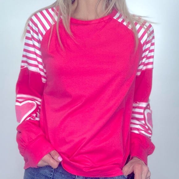 Tops - Heart Stripe Dreams-Hot Pink